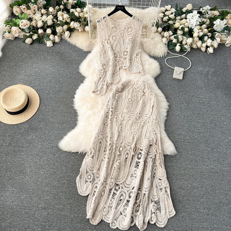 

Fashion Sexy Style Crochet High Waist Skirt Mesh Apricot All yards