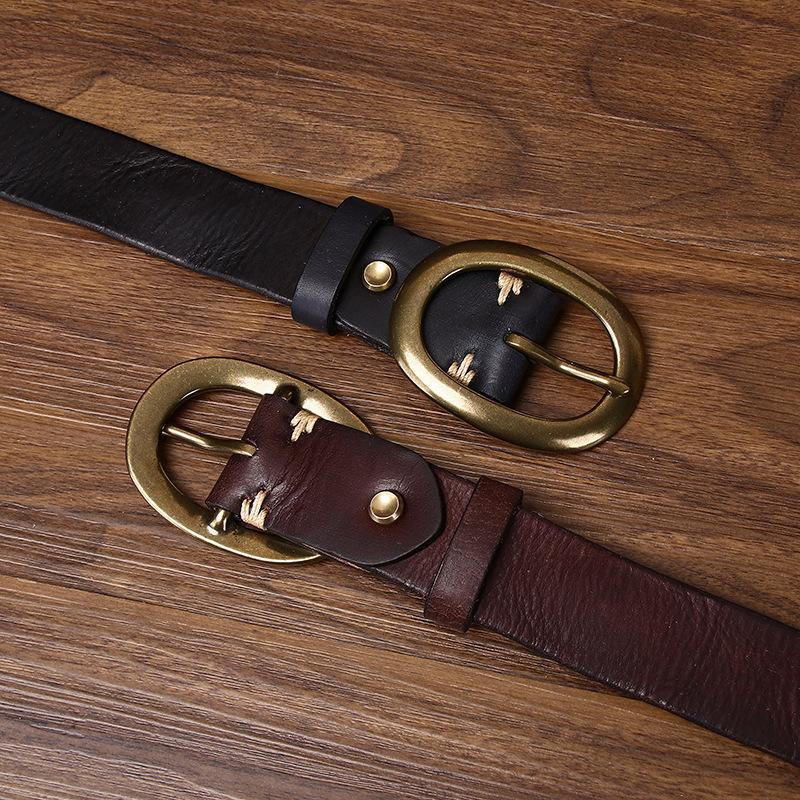 3.3Cm Wide Retro Unisex Leather Belt Simple And Versatile Couple First-Layer Cowhide Jeans Belt Men