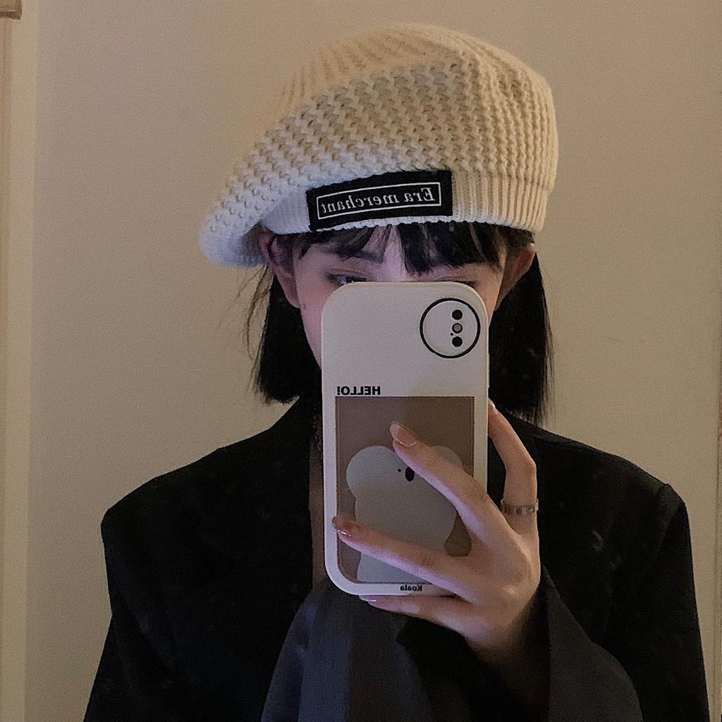 Warm Cozy And Cotton Beret For Women Trendy Knitted Hat White In