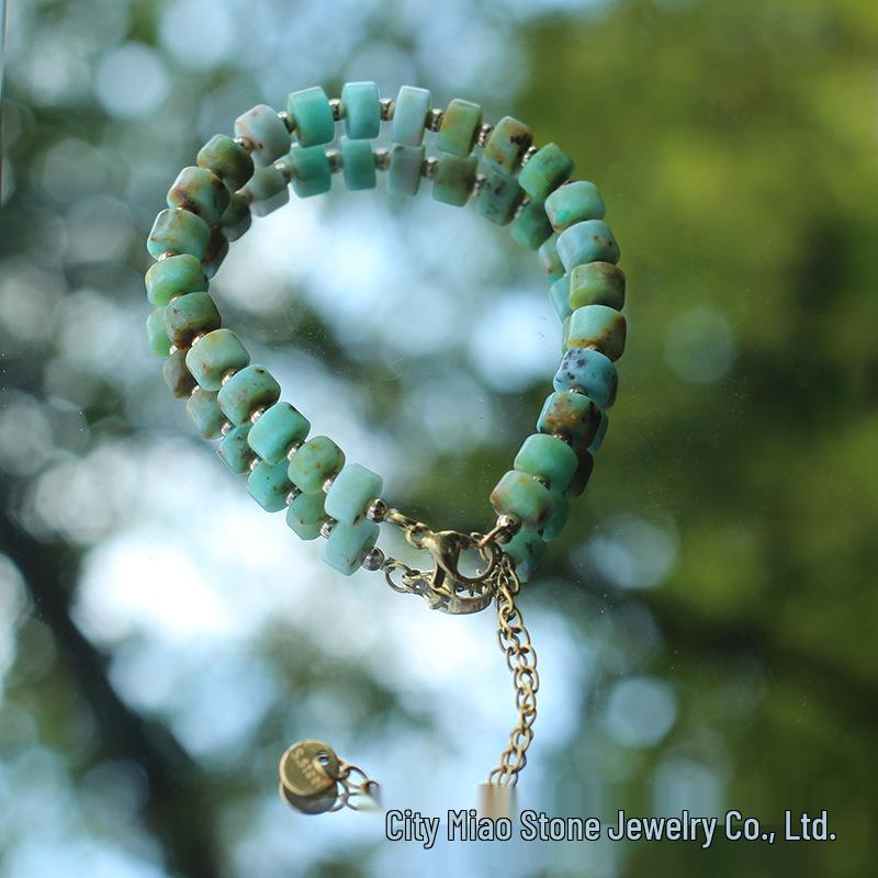 Wykwintna Naturalna Bransoletka z Koralików Amazonitu z Zapięciem ze Stali Nierdzewnej - Retro Styl Etniczny