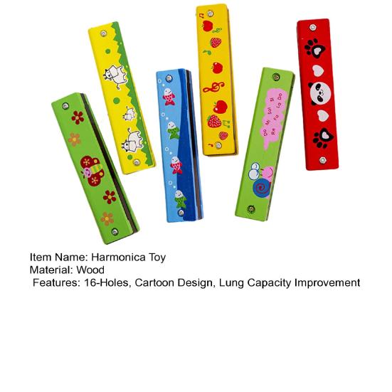 Cartoon Wooden Harmonica 16-Holes Lung Capacity Improvement Mouth Organ Boys Girls Beginner