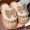 Mode Damen Wintermode Schmetterlingsknoten Hausschuhe Damen Warme Flache Freizeitschuhe Weiblich Weich Outdoor Vielseitig Schleife Schuhwerk