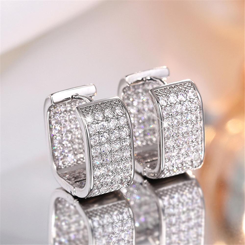 Luxus Damen Weiße Zirkonstein Creolen Vintage Mode Goldfarbe Hochzeit Für Frauen