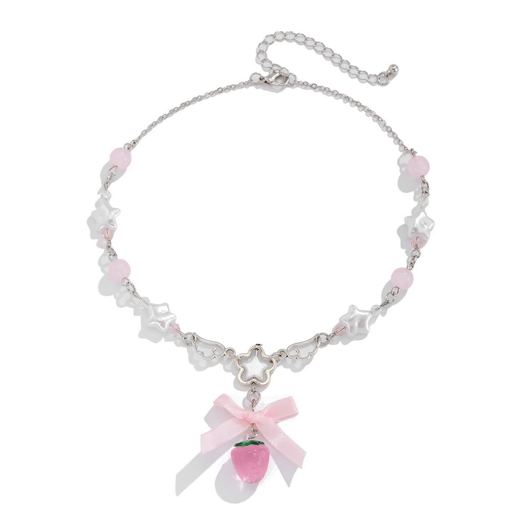 Multipurpose Lovely Strawberry Heart Necklace With Adjustable Chain for Girls Fashionable Party Wear Stylish Outfits