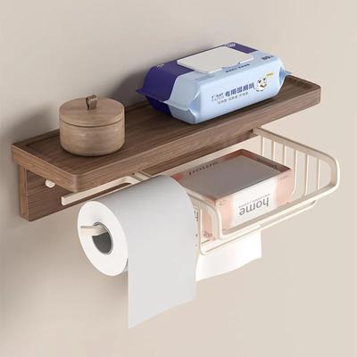 Wooden Paper Towel Holder Restroom Paper Box Paper Basket Shelf Bathroom Toilet Tissue Box  Toilet Storage Shelf No Punch