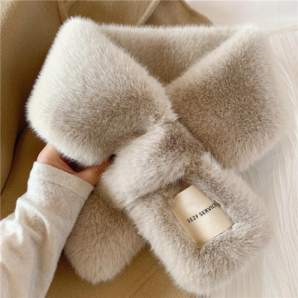 Faux Rabbit Fur Plush Scarf Fake Collar Pure Color Bib Retro Women Winter Scarves  For Girls