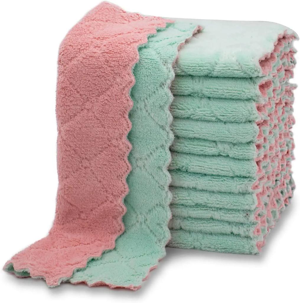 Double-layer Kitchen Cleaning Cloth Microfiber Towels Soft Absorbent Non-stick Oil Towel Rags Household Dish Cloths Clean Tools