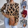 Pulover tricotat pentru damă, cu gâtul turn, cu mânecă lungă, pulover, cu imprimare leopard, cu talie