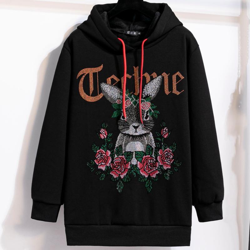 Dámská mikina s kapucí nadměrné velikosti - Podzim/Zima, Volný střih, Dlouhý rukáv, Trendy design s nápisem, Americký styl bez chloupků.