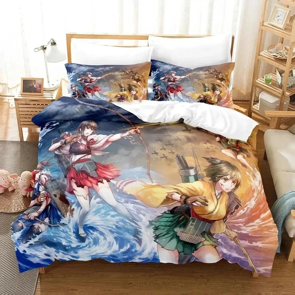 Anime Kantai Collection Bedding Set Duvet Cover Bed Set Quilt Cover Pillowcase Comforter King Queen Size Boys Adult Bedding Set