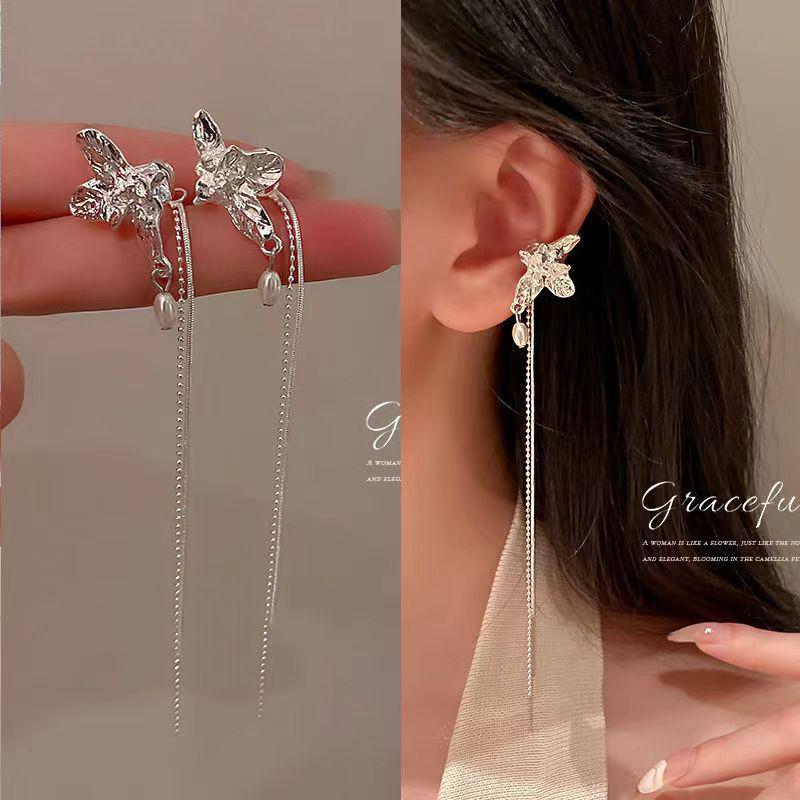 Koreańskie Klipsy na Uszy dla Nieprzekłutych Uszu – Modny Chwost i Perłowy Motylkowy Design dla Kobiet