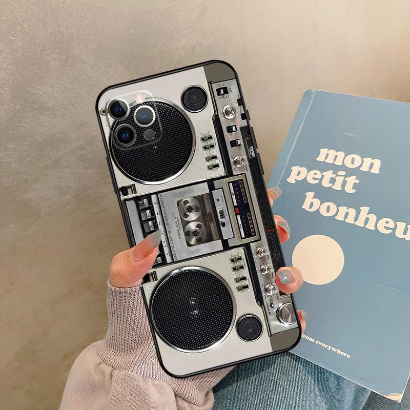 

Retro Black Boombox Case For iPhone 17 Air 13 16 15 11 12 14 Pro Max 13 mini XR 15 16 Plus 16e Back Cover Shell iPhone 17