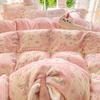 Thickened Milk Fleece Four-Piece Set, Lace Coral Fleece Quilt Cover, Bedding Fleece Bed Sheet Three-Piece Set