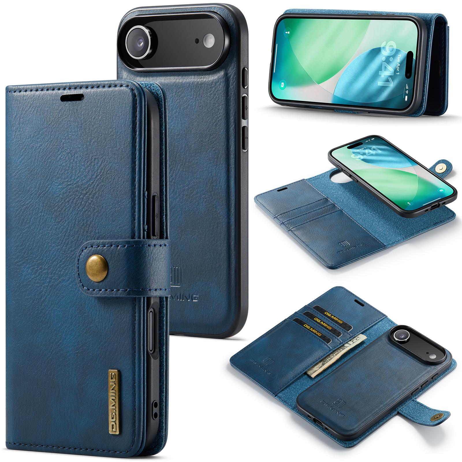 

DG.MING for iPhone 17 Air Case Detachable Split Leather Phone Cover Blue