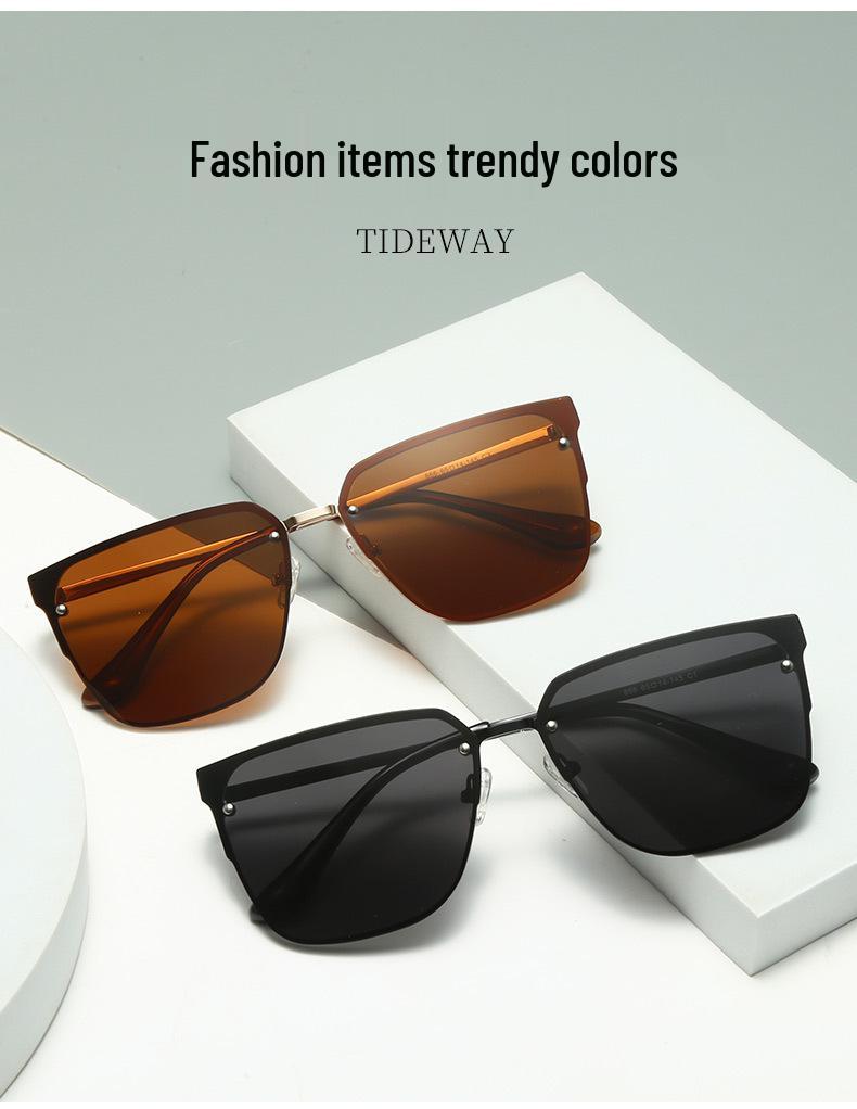 Trendy European & American Large Frame Street Style Polarized Metal Sunglasses for Outdoor Casual Wear
