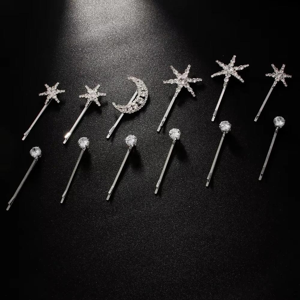 Moon Stars Star Moon Hair Clips Set Crystal Rhinestone Hairpin  Wedding Hair Accessories