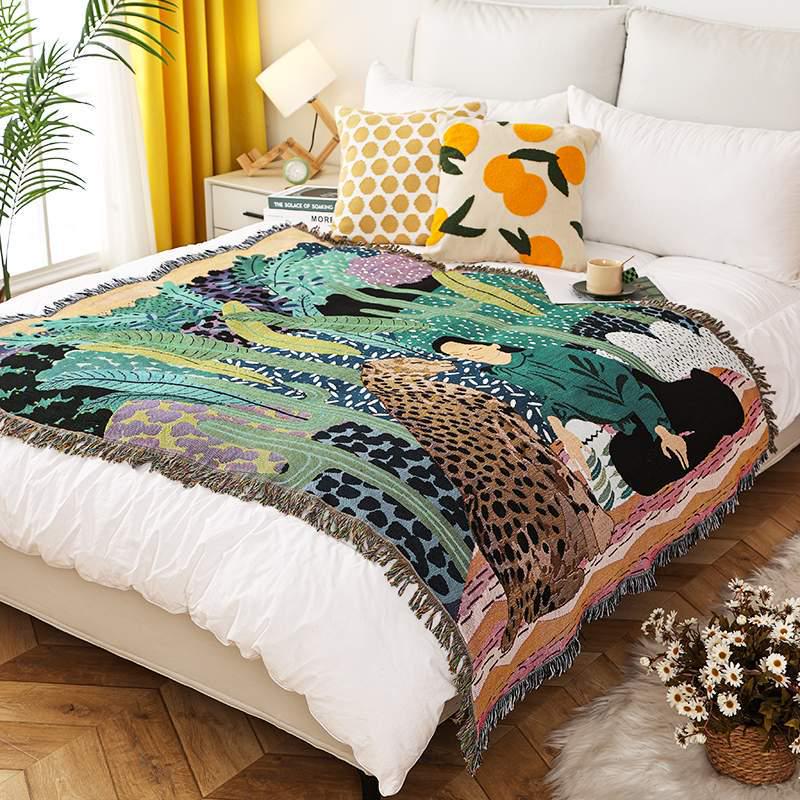 Versatile Ins-Style Line Illustration Blanket: Perfect for Camping, Casual Use, Naps, Throwing, Sofas, Picnics, and Bed Ends.