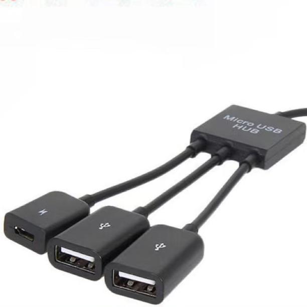 Micro USB OTG Hub Expansion Dock: One-to-Three Splitter with Power Supply for Mobile and Tablet.