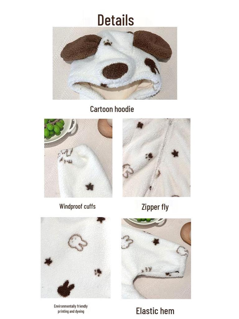 Super Cute Korean Style Baby Fleece Romper - Warm Hooded Autumn/Winter Crawling Suit