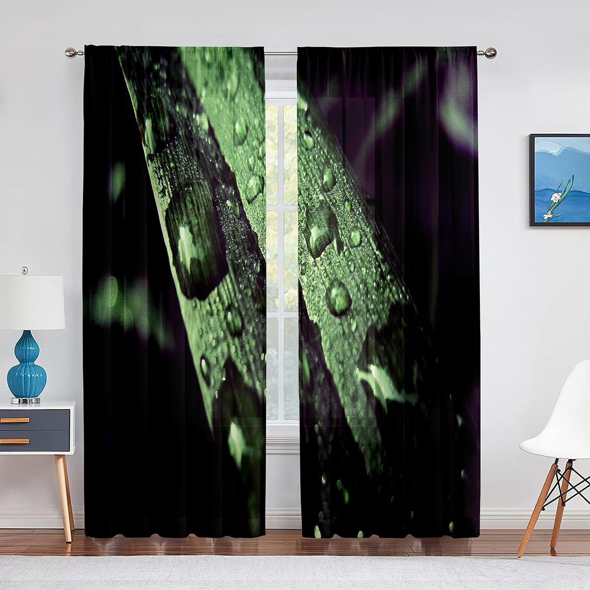 

Зеленые листья ветка дерева принт шифон прозрачные шторы для гостиной спальни украшение дома оконные вуали тюль занавеска драпировка 1 PCS W100XH250cm&Grommet Top