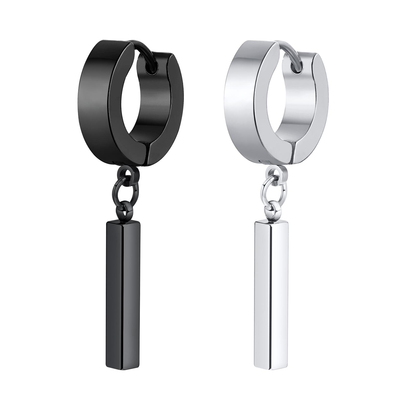 Heren Coole Punk Statement Geometrische Bar Hoop Huggie Oorbellen Cadeaus Zirkonia, Waterdicht Roestvrij Staal Piercing Oor Accessoire black