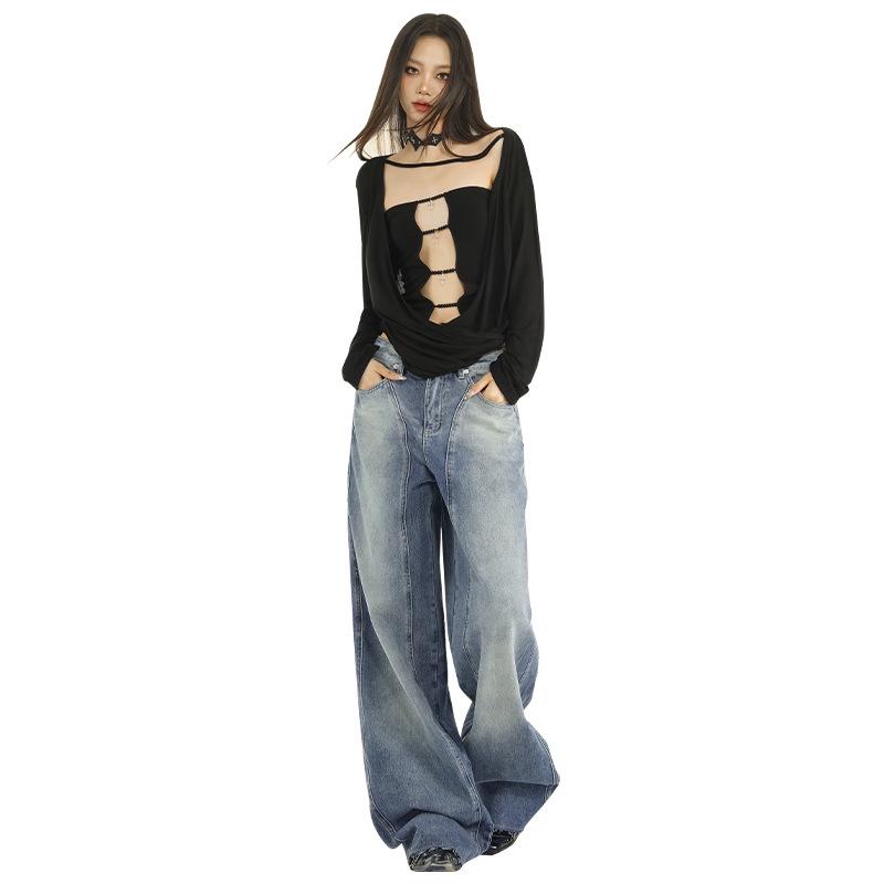 Women's American Street Style High-Waist Wide-Leg Jeans - Fall/Winter 2024 Collection - Straight, Loose, Slim Fit, Mopping Style
