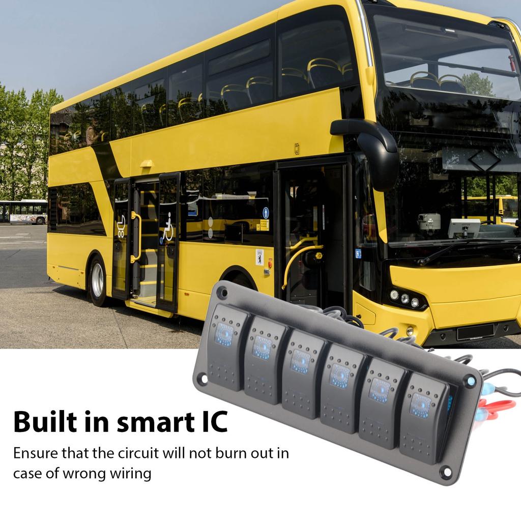 6 Gang Rocker   Panel LED Backlit On Off   Waterproof Circuit   for Car RV Bus Marine Boat ATV UTV