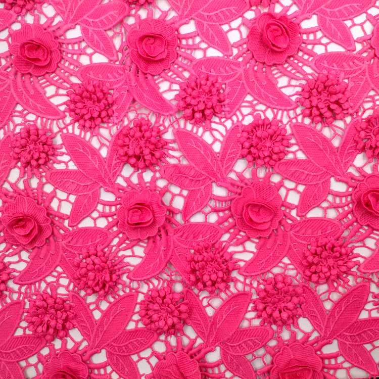 Water-soluble lace fabric, milk silk embroidery full width, three-dimensional hollow embroidery cloth, heavy industry multi-layer decal, rose red