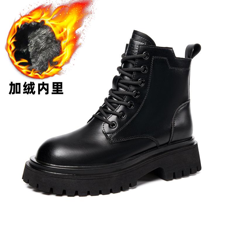 

Кожаные ботинки Мартин женские зимние бархатные на платформе женские ботинки 2025 новые маленький британский стиль ретро универсальные короткие ботинки 38