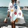 Spring or Summer Chic Ladies's Loose Casual Long Sleeve Shirt Dress Elegant Ladies's Casual White Print Lapel Single Breasted Dress