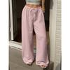 Women Casual Elastic Drawstring High Waist Wide Leg Pants Loose Lightweight Beach Vacation Trousers