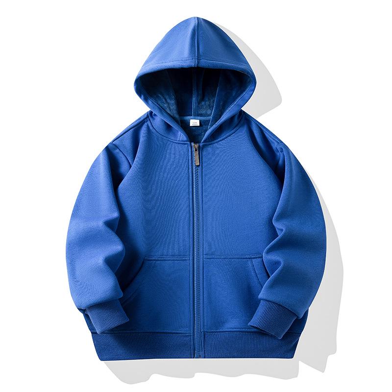 Kinder Winter Fleece-gefütterter Zip-Up Hoodie mit aufgesetzten Taschen – Anpassbare einfarbige Jacke für Schuluniformen