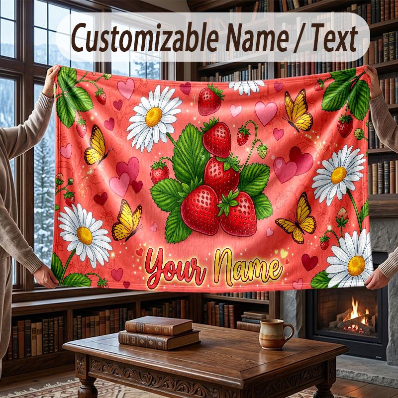 Floral Garden Theme Throw Blanket Custom Name Text Personalized Blanket Soft Cozy Blanket for Home Sofa Bed