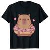Cartoon Capybara Donut Y2k Tops Women T-shirt Summer Harajuku Fashion Streetwear Cute Kawaii Graphic Female Clothing Ulzzang Tees