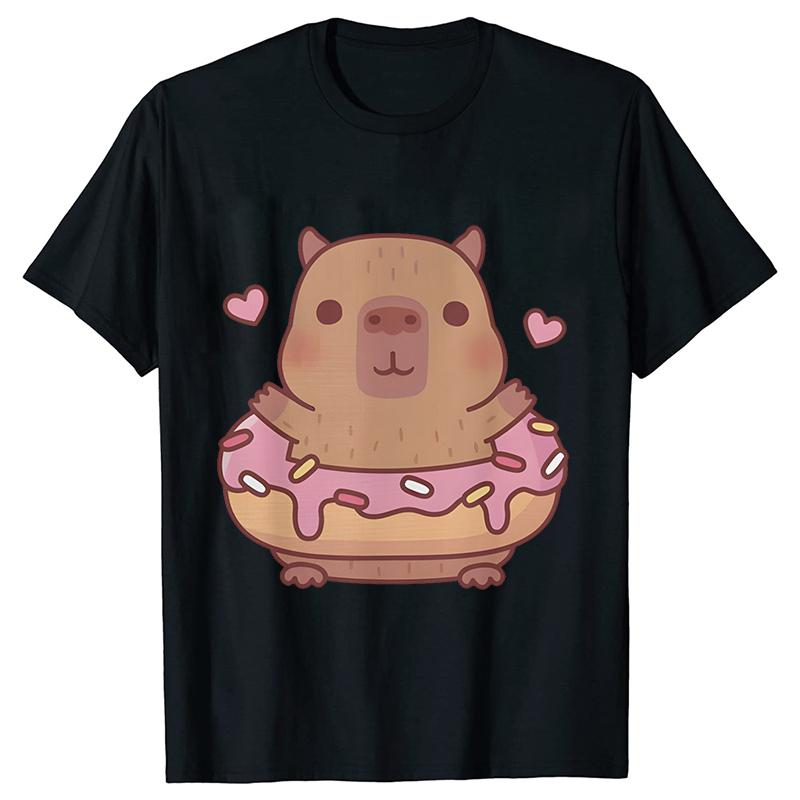 Cartoon Capybara Donut Y2k Tops Women T-shirt Summer Harajuku Fashion Streetwear Cute Kawaii Graphic Female Clothing Ulzzang Tees