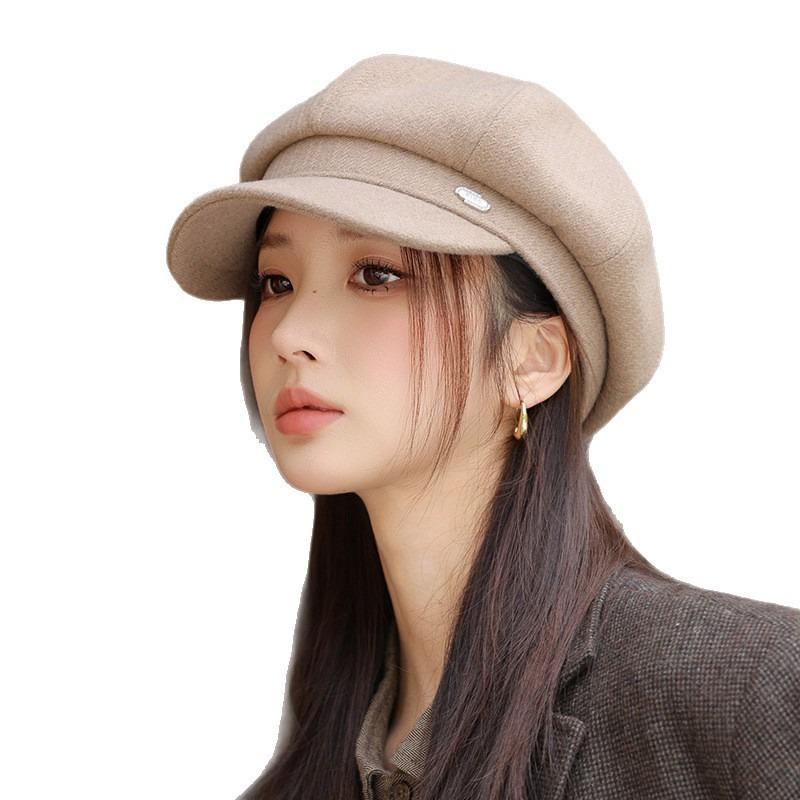 New Casual Versatile Octagonal Hat Autumn Hat Women's Big Head Circumference Showing Face Small Beret British Retro Cap