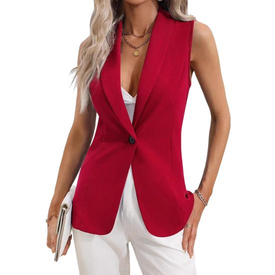 Ärmellose Blazerweste für Damen Offene Vorderseite Revers V-Ausschnitt Ein Knopf