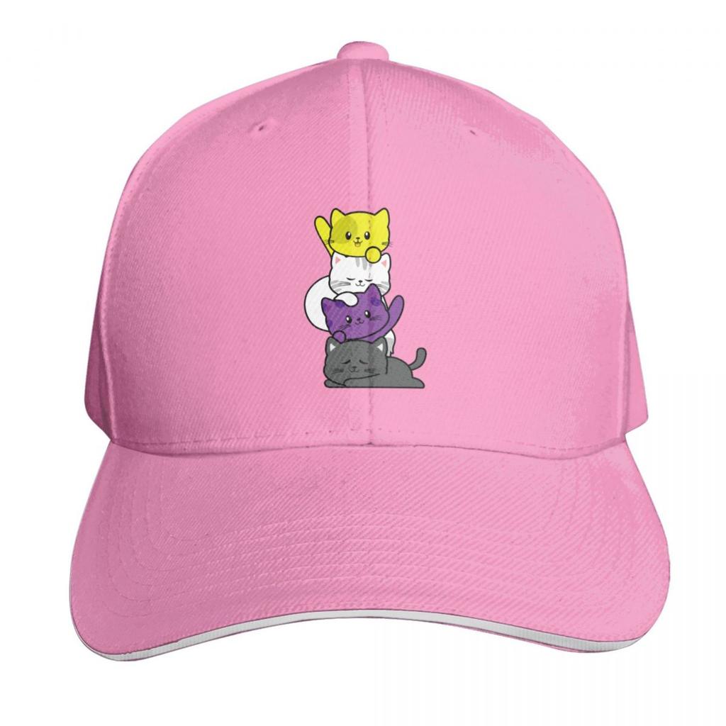 Non Binary Kawaii Cat LGBTQ Nonbinary Pride Flag Kittens Baseball Cap Hat Baseball Cap Luxury Unisex Cap Golf Wear Unisex Womens