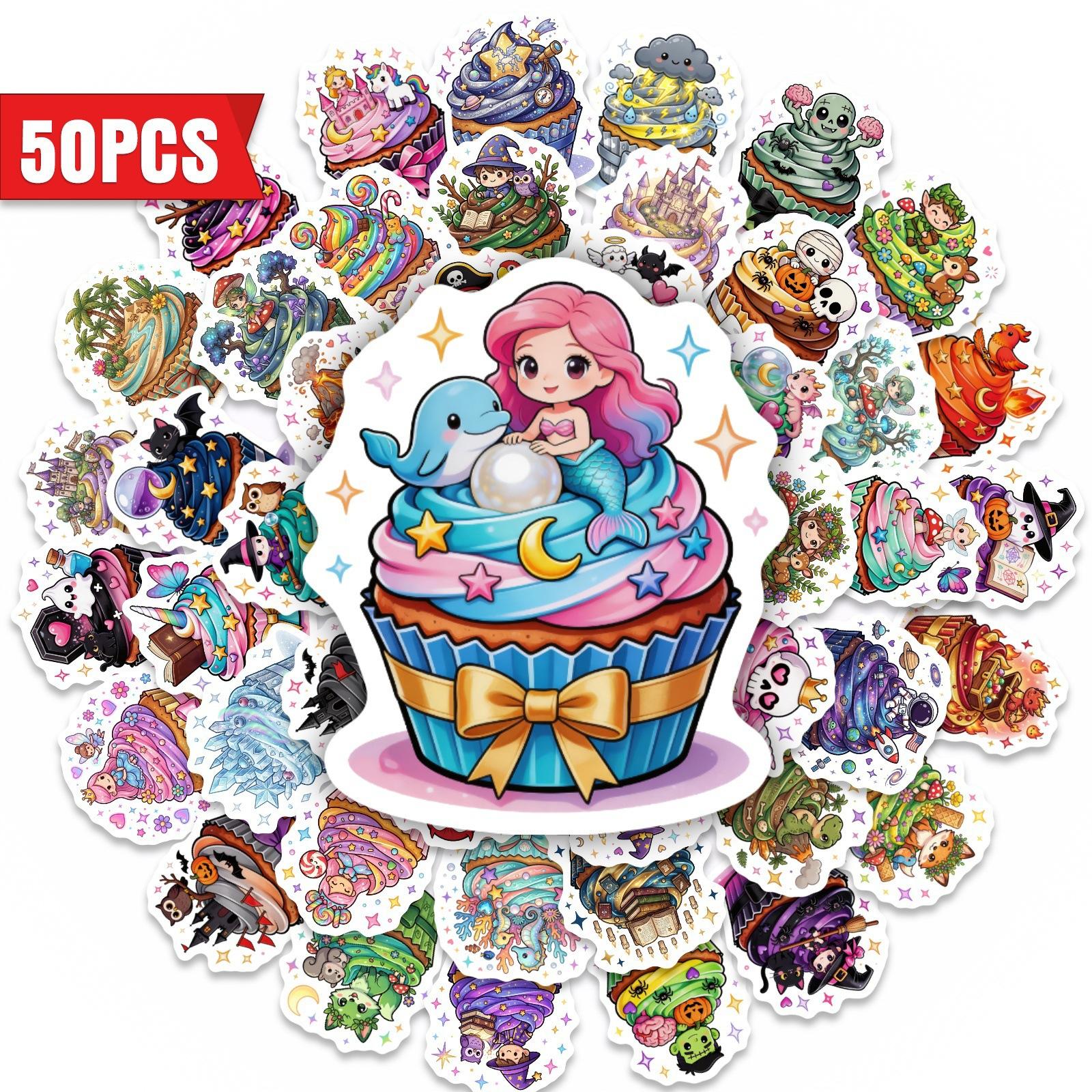 50 Creative Cartoon Magic Cake Stickers Cute Personality Cardboard Cake Waterproof Decoration Stickers Batch