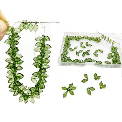 Green Leaf Charms for DIY Jewelry – Acrylic Transparent Beads for Crafting, Nature-Inspired Pendants for Earrings, Bracelets