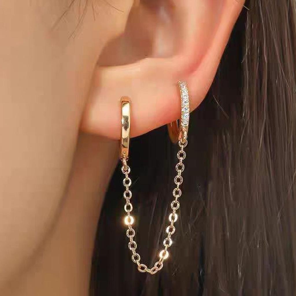 3pcs Exquisite Zircon Tassel Chain Hoop Earrings Set For Women Gold Color Copper Cartilage Piercing Earrings Fashion Jewelry New