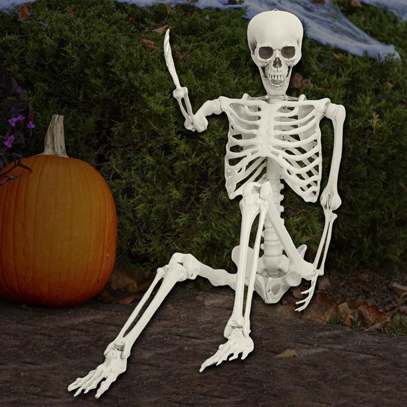 Halloween Skeleton Decoration, Posable Full Body Skeleton With Movable Joints, Spooky Prop For Yard, Garden, Lawn, Patio белый