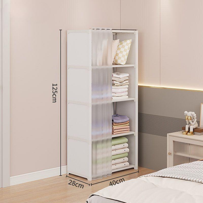 Multipurpose Cabinet for Clothes Assembled Bookshelves with Curtains Dustproof Wardrobe Large-Capacity Bedroom Furniture