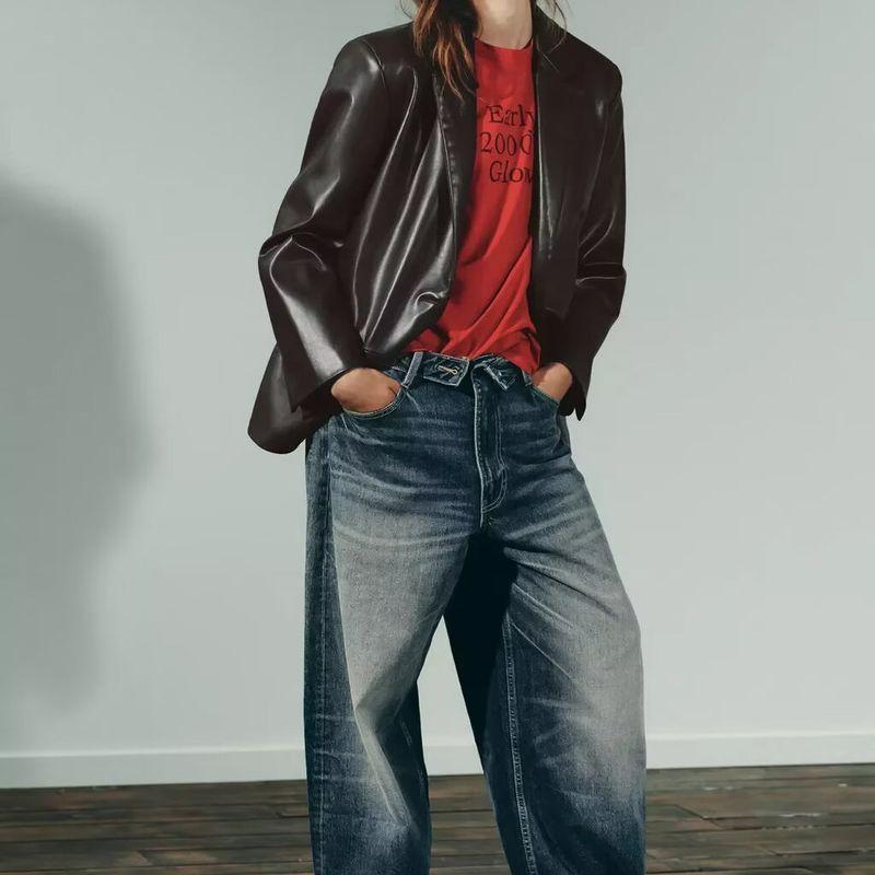 Za Autumn and Winter New Arrivals Women's Clothing Zr European and American Style Fashionable Straight Leather-Effect Blazer 1255760