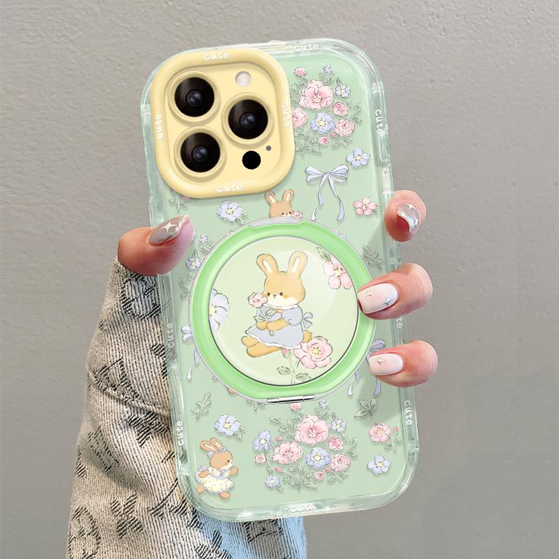 Rabbit Flower Applies To Apple 17promax Mobile Phone Case Iphone15 Cute 16 New Women's Models 14 Pivot Bracket 13