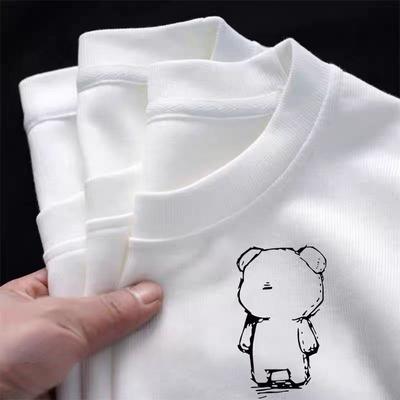 230G Bomull Kortärmad Parplagg Rund Hals Sommar Tryckt Enfärgad T-shirt
