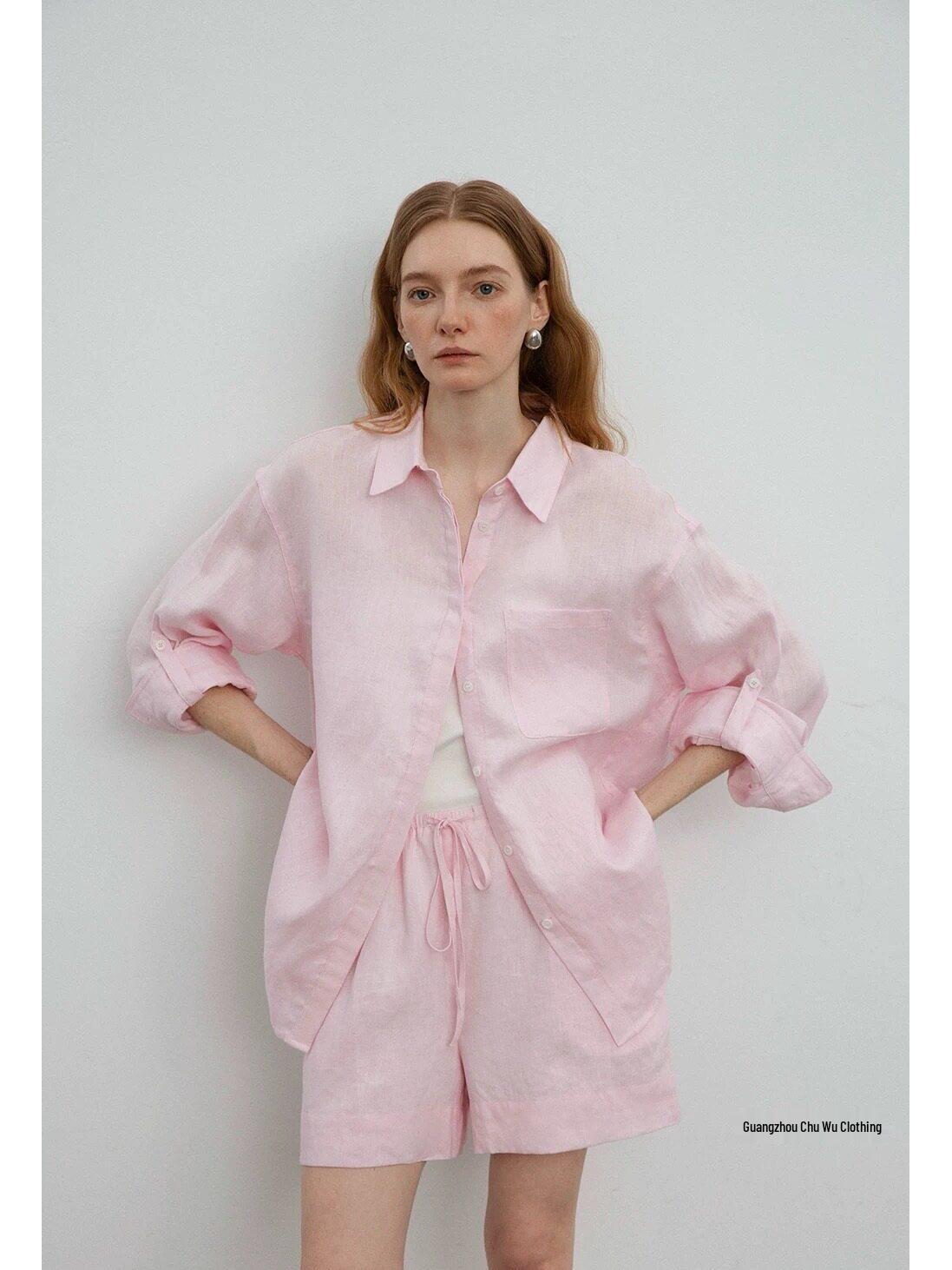 

COUNTOME Linen Oversized Shirt & Shorts Set - Relaxed Summer Casual Style Medium