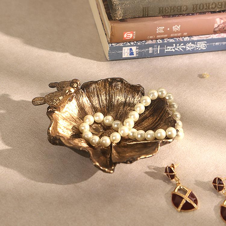 Zinc Alloy Trinket Tray for Small Spaces, Gold Jewelry Dish, 2 Birds