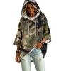 Women's Fashion Three-Quarter Sleeve Leaf Print Hooded Pullover Top