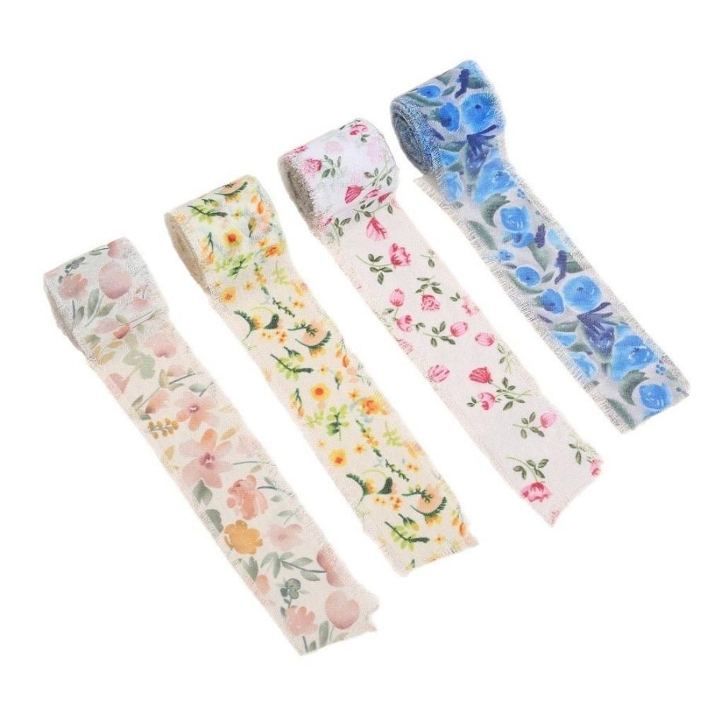 1/3 Rolle Satinband mit aufgedruckten Blumen 4 cm Breite Seidenband Ausgefranste Kanten Handgefertigtes Bastelmaterial Chiffonband Hochzeitseinladung